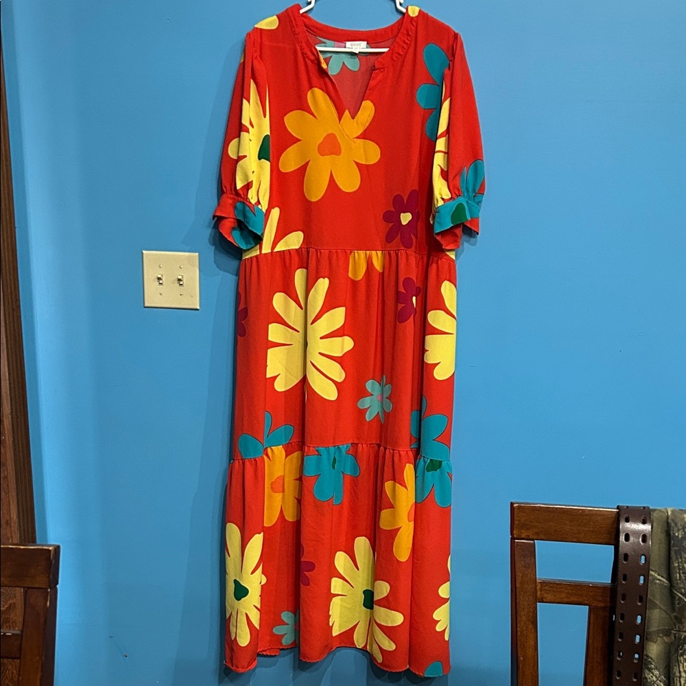 Vibrant Oddy 3X Floral Maxi Dress